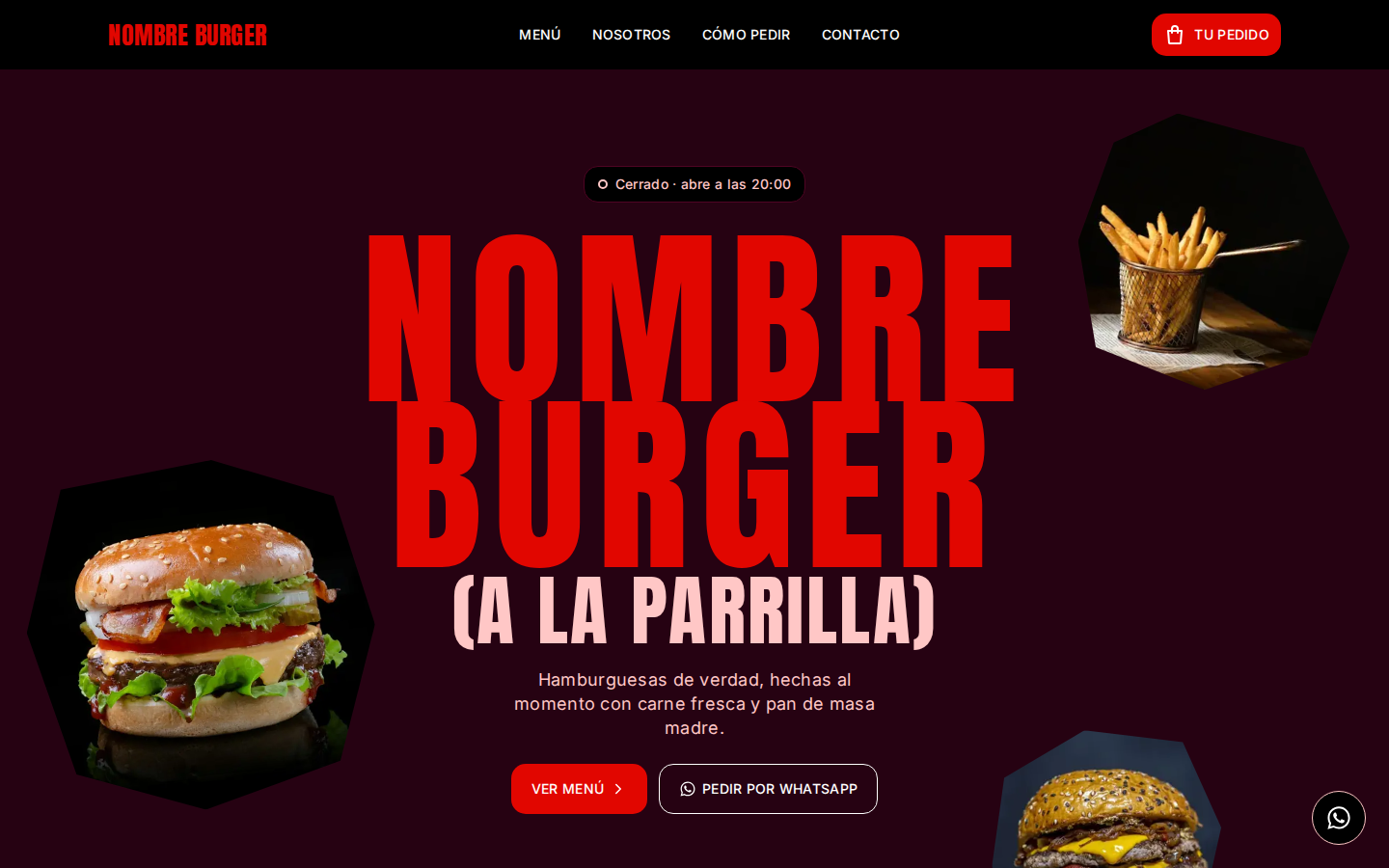 Página de BurgerLand vista en computadora