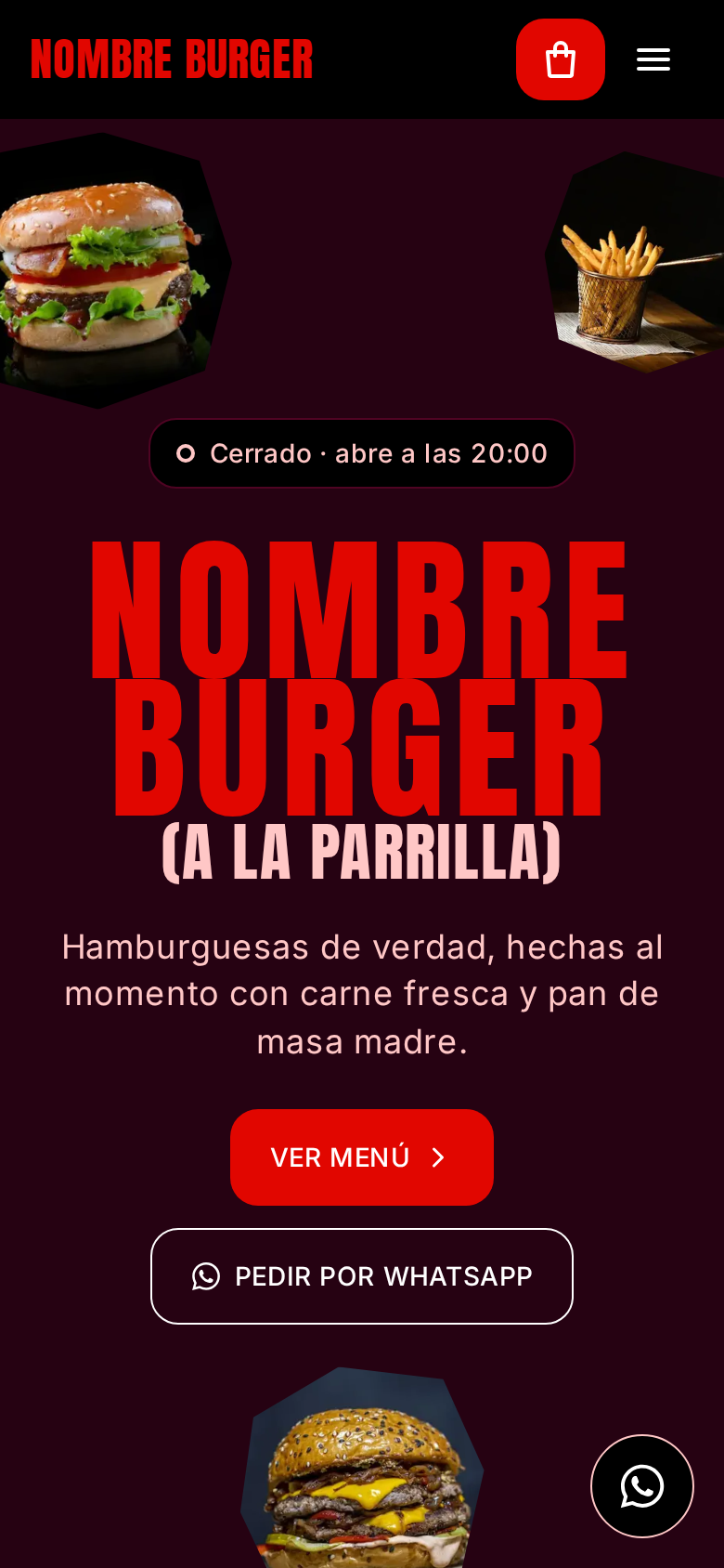Página de BurgerLand vista en el celular