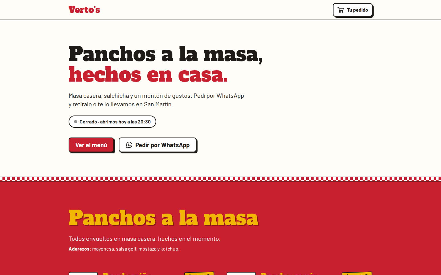 Página de Verto's vista en computadora