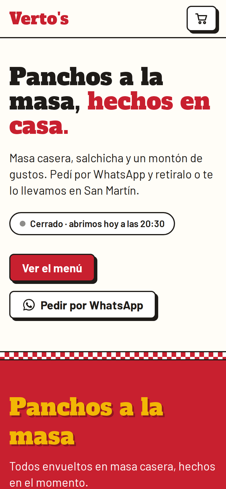 Página de Verto's vista en el celular